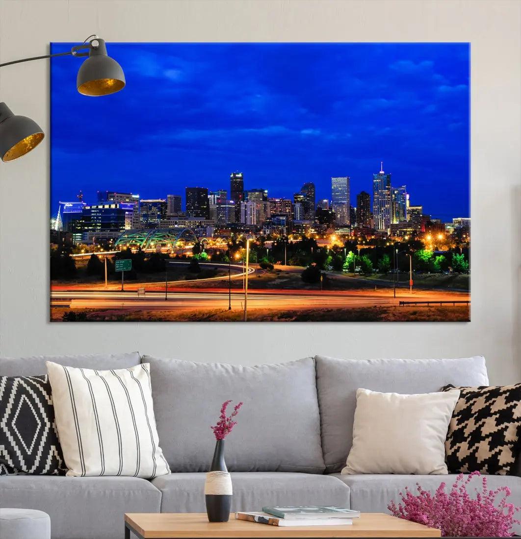 Dallas City Lights Night Blue Skyline Art Canvas Print Modern Home Decor