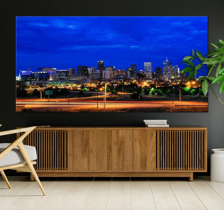 Dallas City Lights Night Blue Skyline Art Canvas Print Modern Home Decor