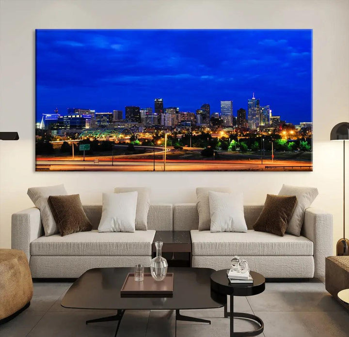 Dallas City Lights Night Blue Skyline Art Canvas Print Modern Home Decor