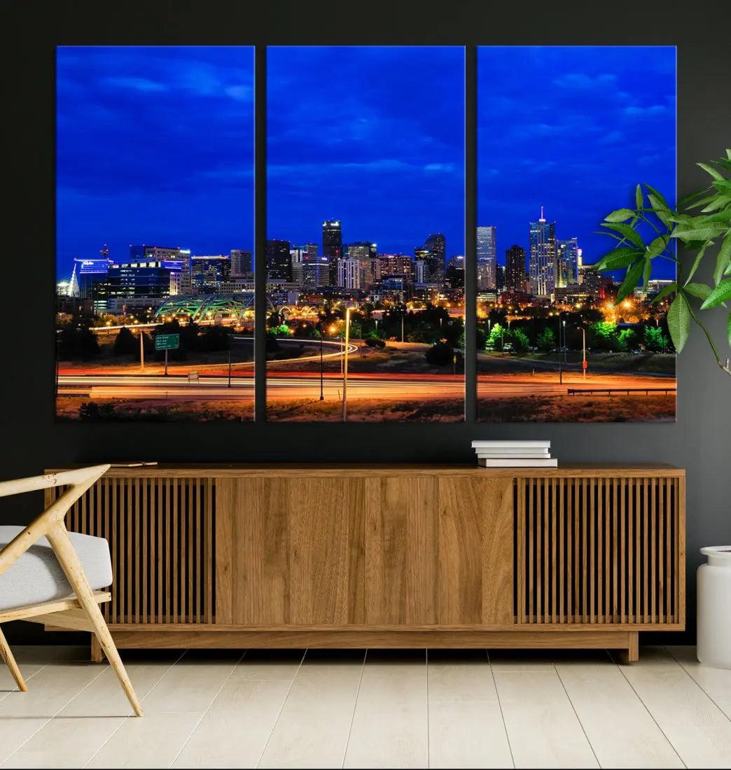 Dallas City Lights Night Blue Skyline Art Canvas Print Modern Home Decor