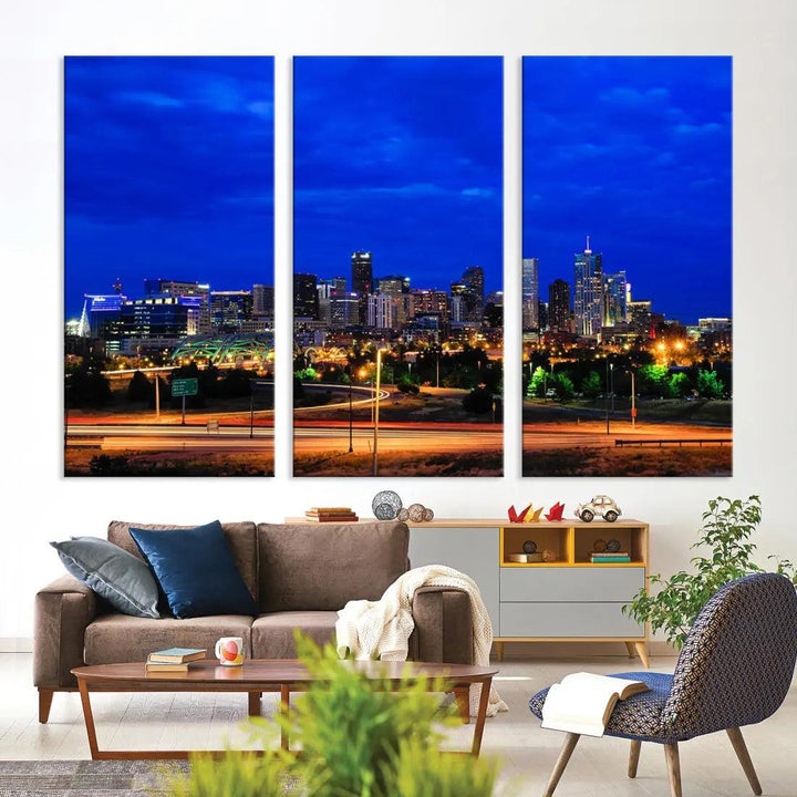 Dallas City Lights Night Blue Skyline Art Canvas Print Modern Home Decor