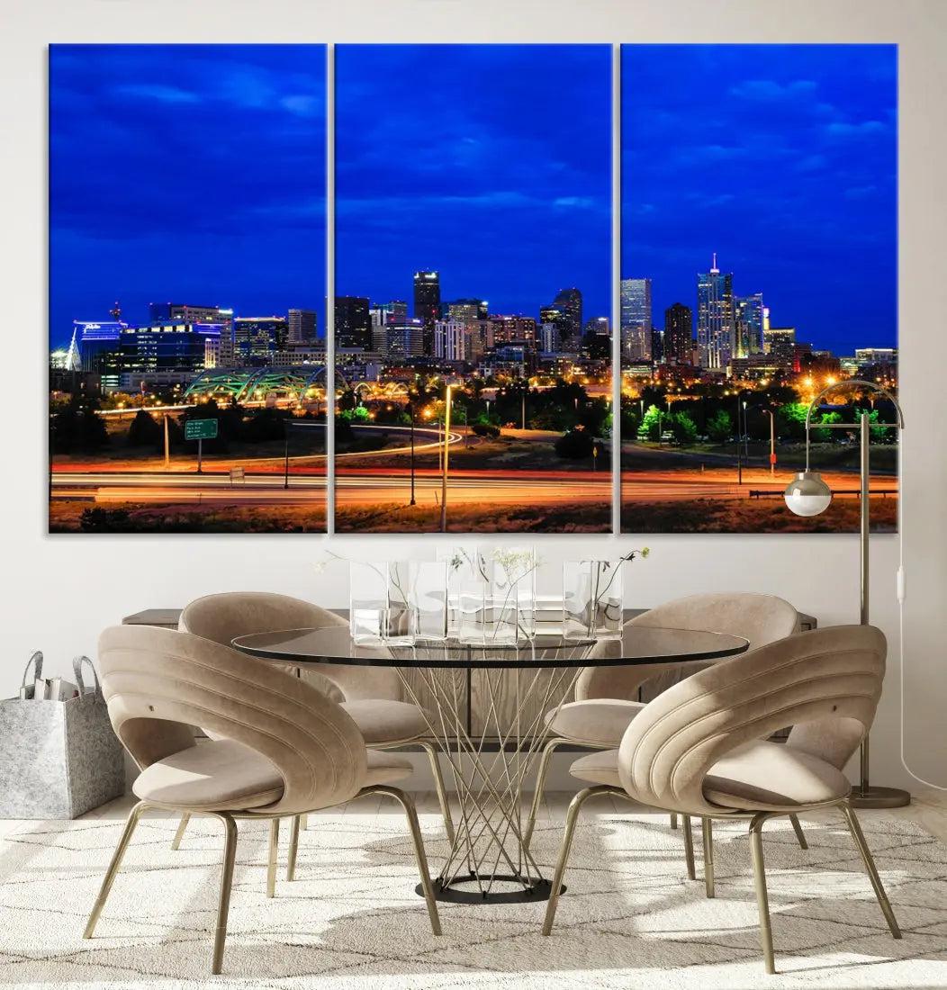 Dallas City Lights Night Blue Skyline Art Canvas Print Modern Home Decor