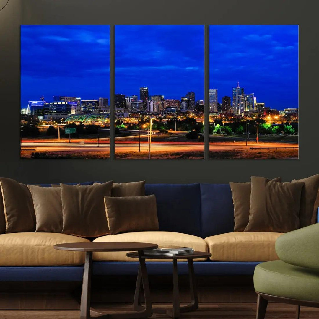 Dallas City Lights Night Blue Skyline Art Canvas Print Modern Home Decor