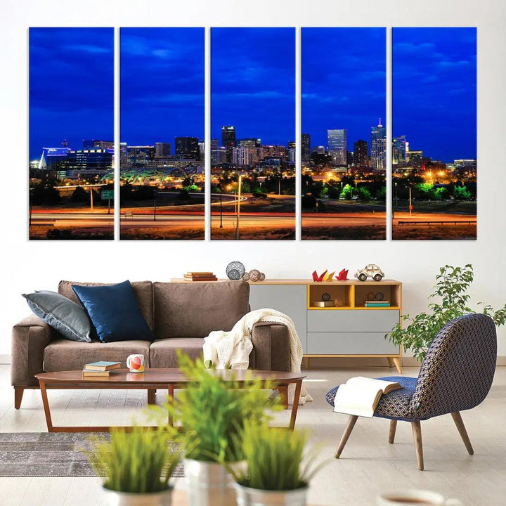 Dallas City Lights Night Blue Skyline Art Canvas Print Modern Home Decor