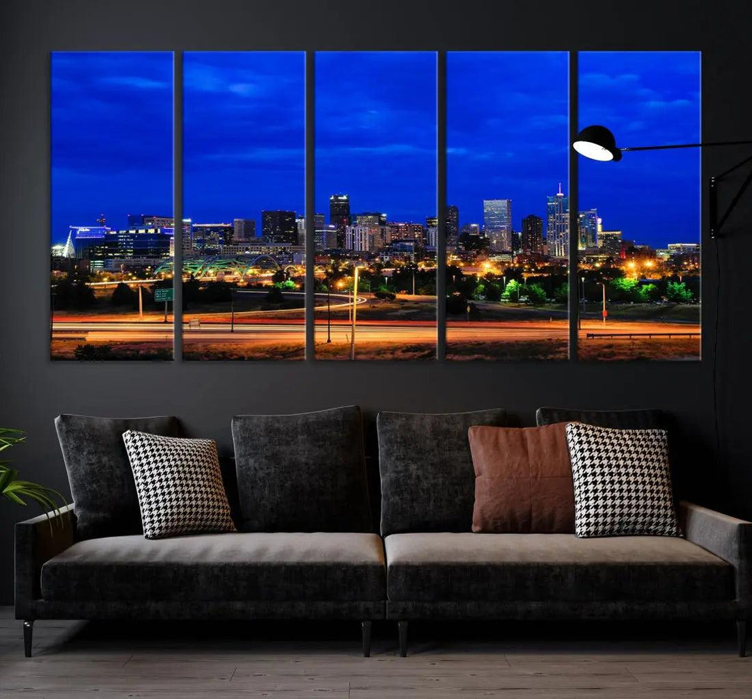 Dallas City Lights Night Blue Skyline Art Canvas Print Modern Home Decor