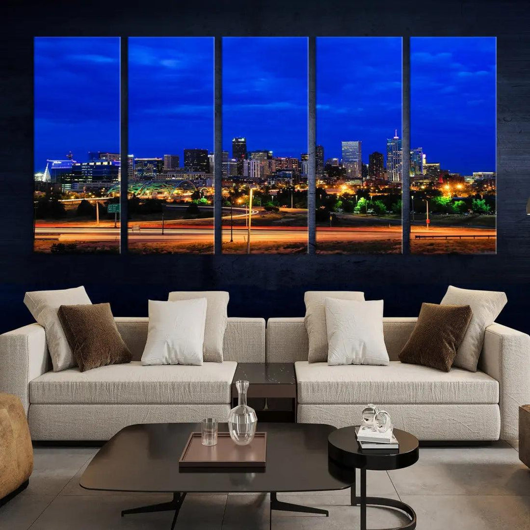 Dallas City Lights Night Blue Skyline Art Canvas Print Modern Home Decor