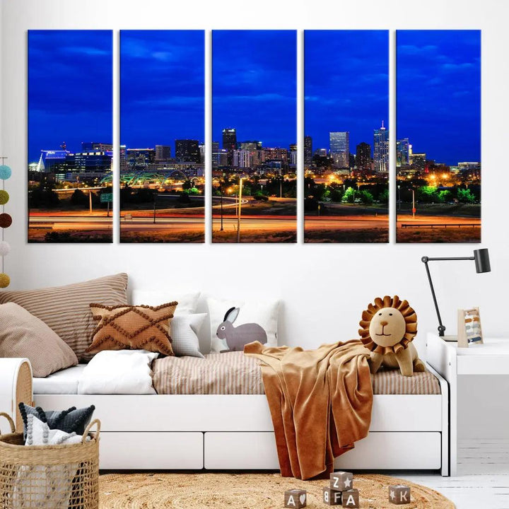 Dallas City Lights Night Blue Skyline Art Canvas Print Modern Home Decor