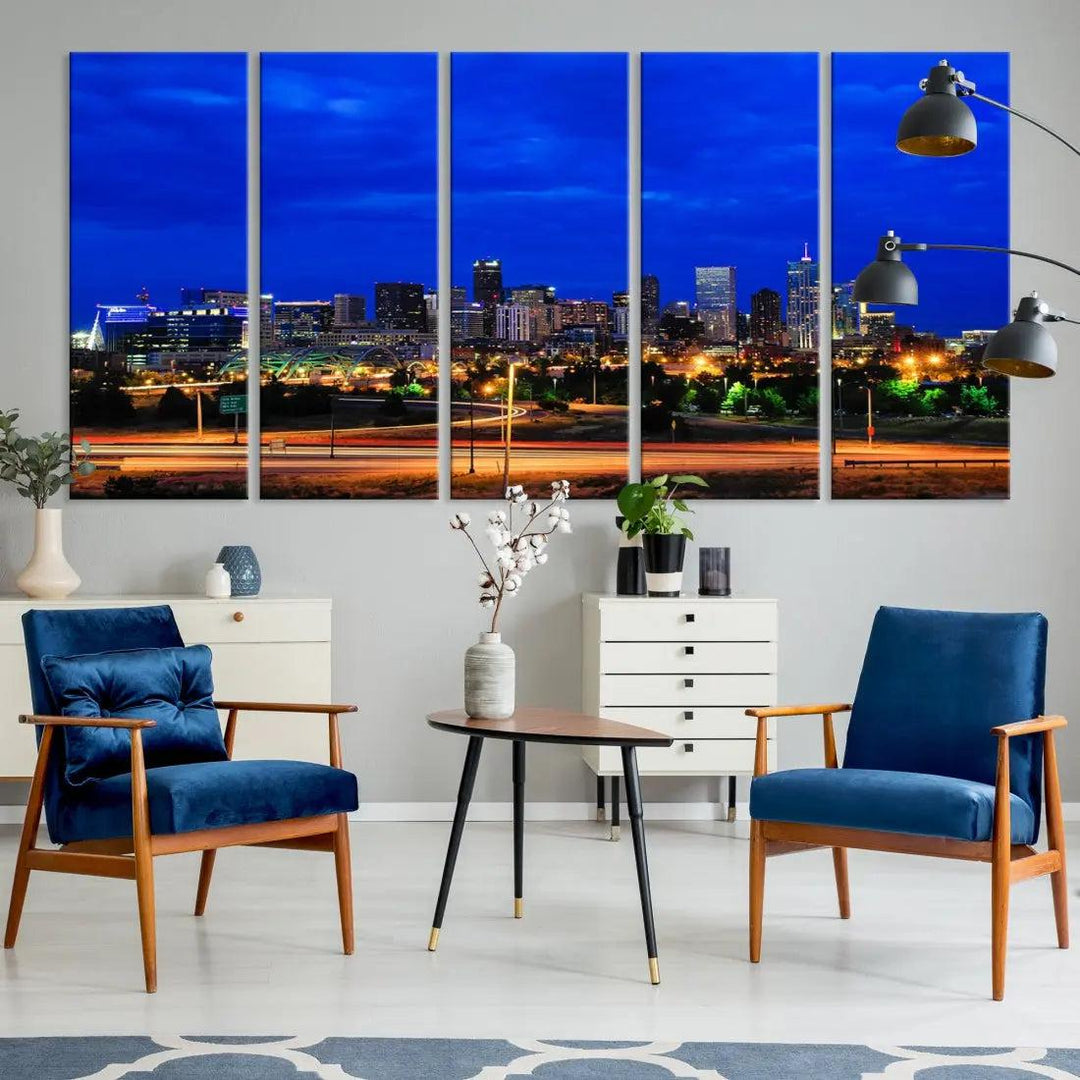 Dallas City Lights Night Blue Skyline Art Canvas Print Modern Home Decor