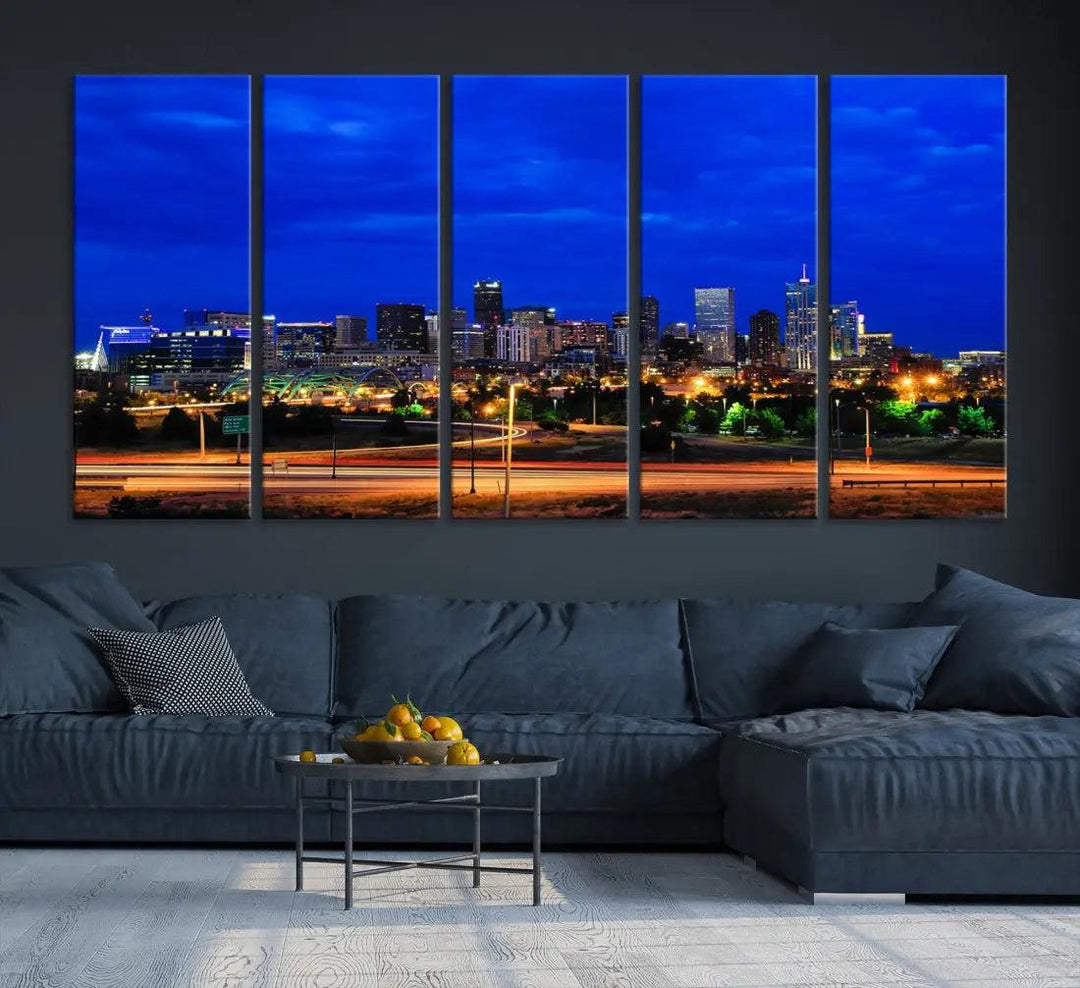 Dallas City Lights Night Blue Skyline Art Canvas Print Modern Home Decor