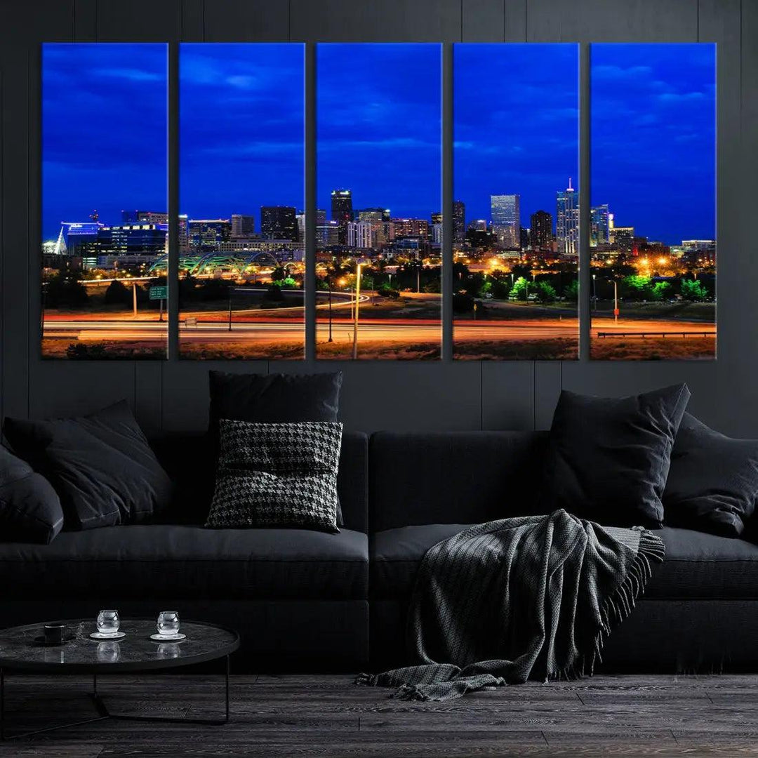 Dallas City Lights Night Blue Skyline Art Canvas Print Modern Home Decor