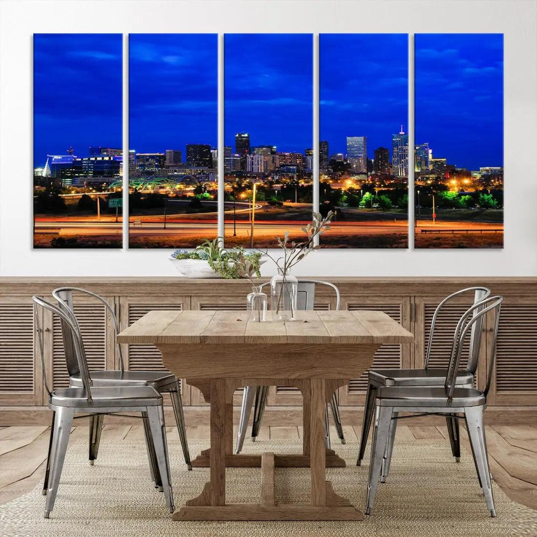 Dallas City Lights Night Blue Skyline Art Canvas Print Modern Home Decor