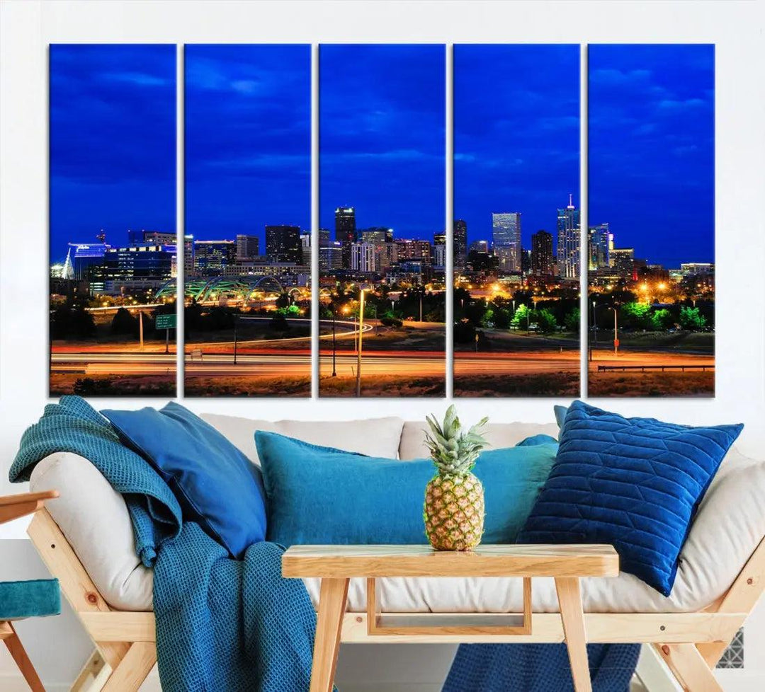 Dallas City Lights Night Blue Skyline Art Canvas Print Modern Home Decor