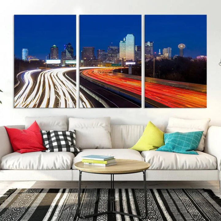 Dallas City Street Lights Cityscape Canvas Wall Art Framed Print