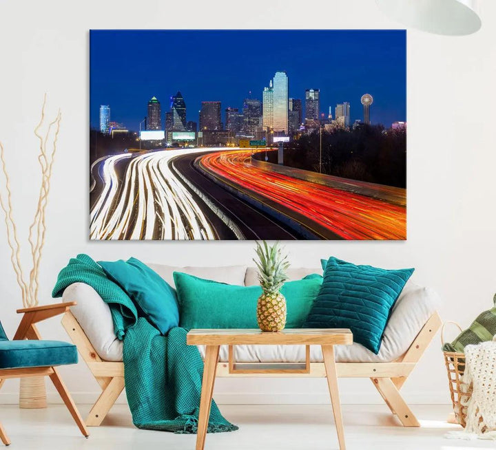 Dallas City Street Lights Cityscape Canvas Wall Art Framed Print