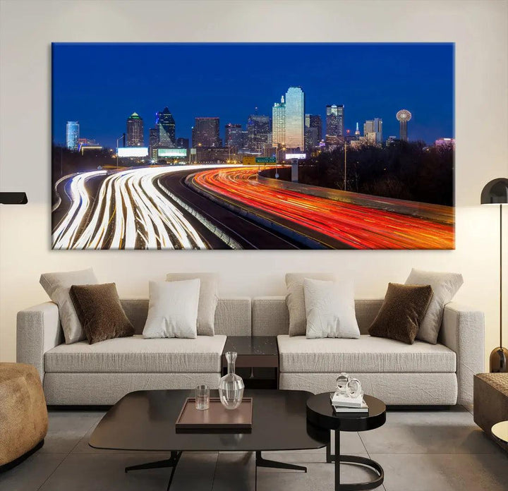 Dallas City Street Lights Cityscape Canvas Wall Art Framed Print