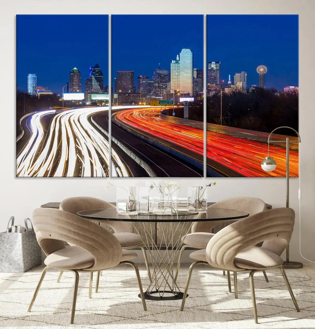 Dallas City Street Lights Cityscape Canvas Wall Art Framed Print