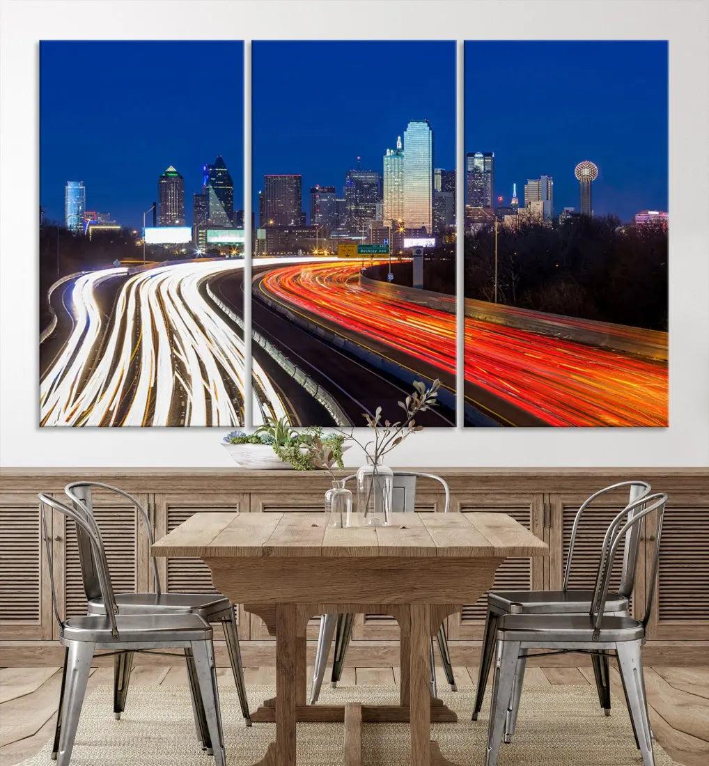 Dallas City Street Lights Cityscape Canvas Wall Art Framed Print