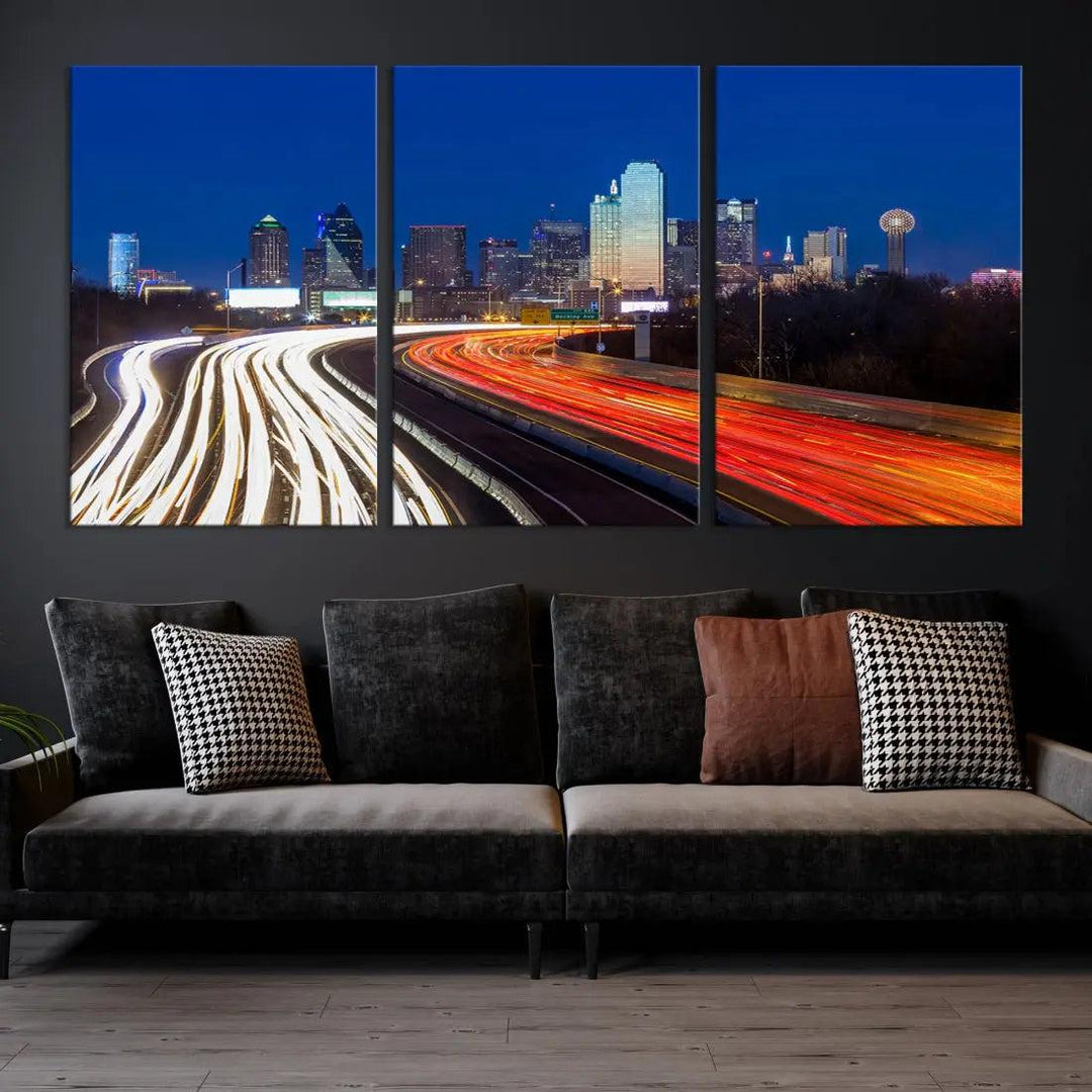 Dallas City Street Lights Cityscape Canvas Wall Art Framed Print