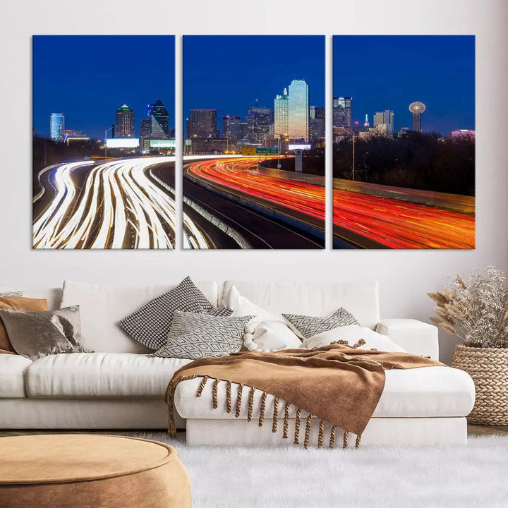 Dallas City Street Lights Cityscape Canvas Wall Art Framed Print