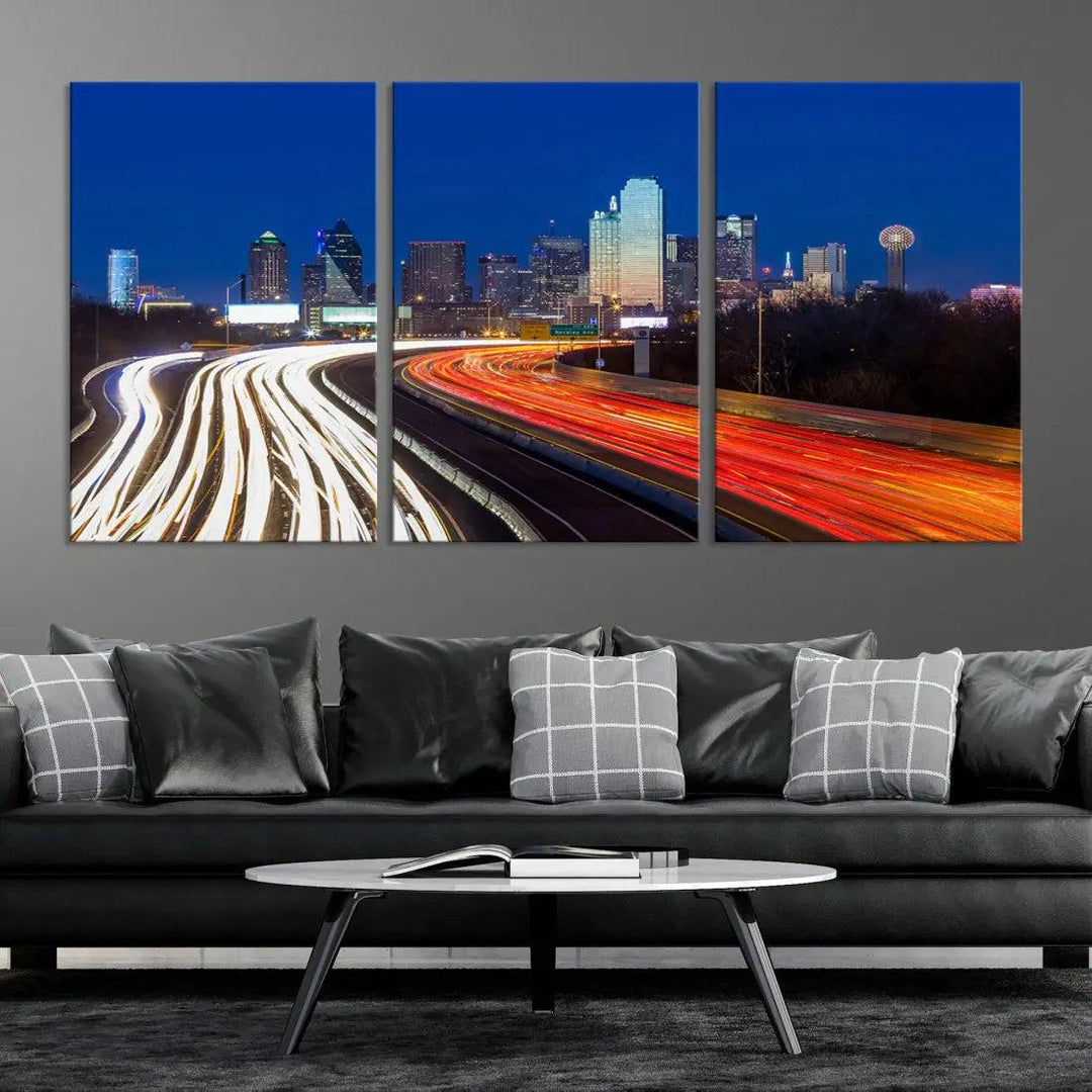 Dallas City Street Lights Cityscape Canvas Wall Art Framed Print