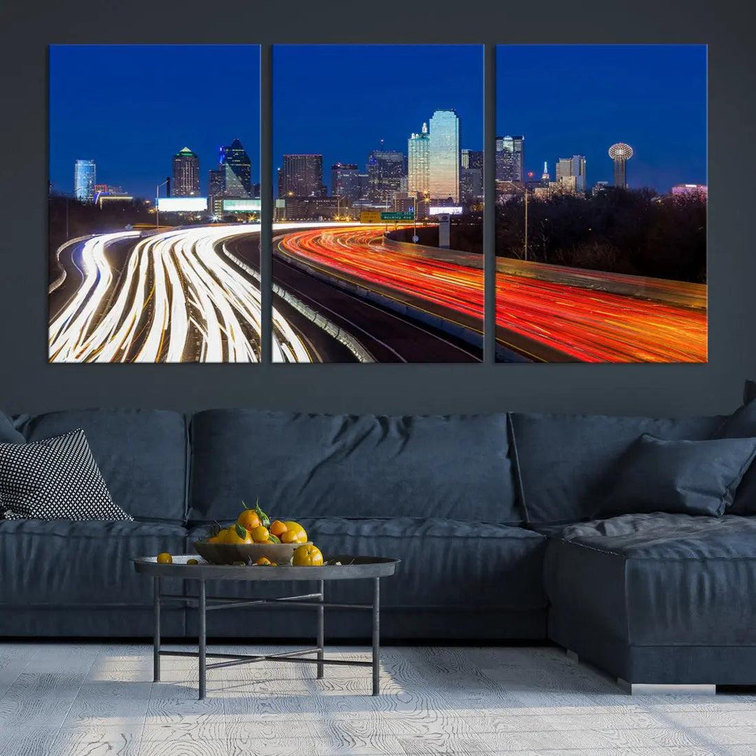 Dallas City Street Lights Cityscape Canvas Wall Art Framed Print