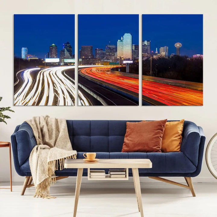 Dallas City Street Lights Cityscape Canvas Wall Art Framed Print