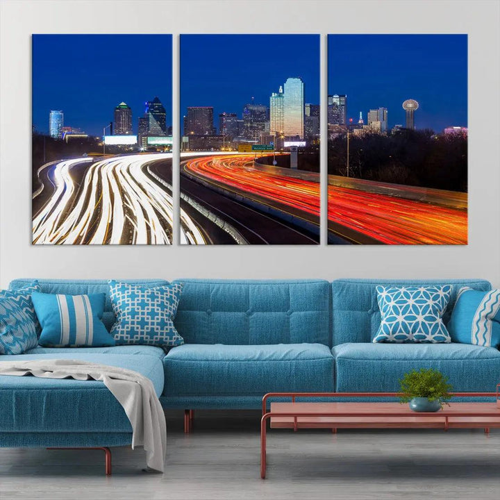 Dallas City Street Lights Cityscape Canvas Wall Art Framed Print