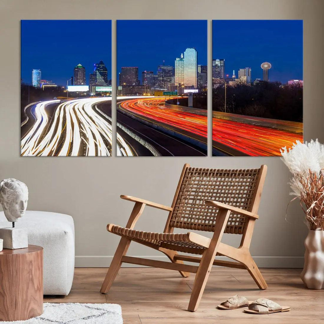 Dallas City Street Lights Cityscape Canvas Wall Art Framed Print