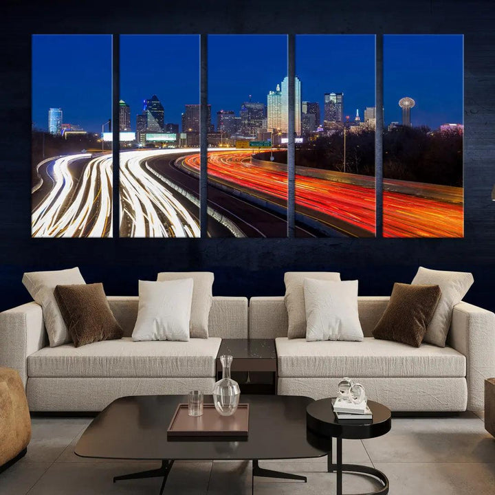 Dallas City Street Lights Cityscape Canvas Wall Art Framed Print