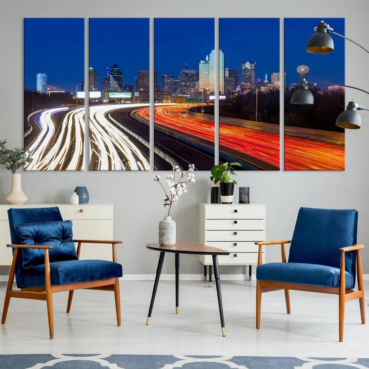 Dallas City Street Lights Cityscape Canvas Wall Art Framed Print