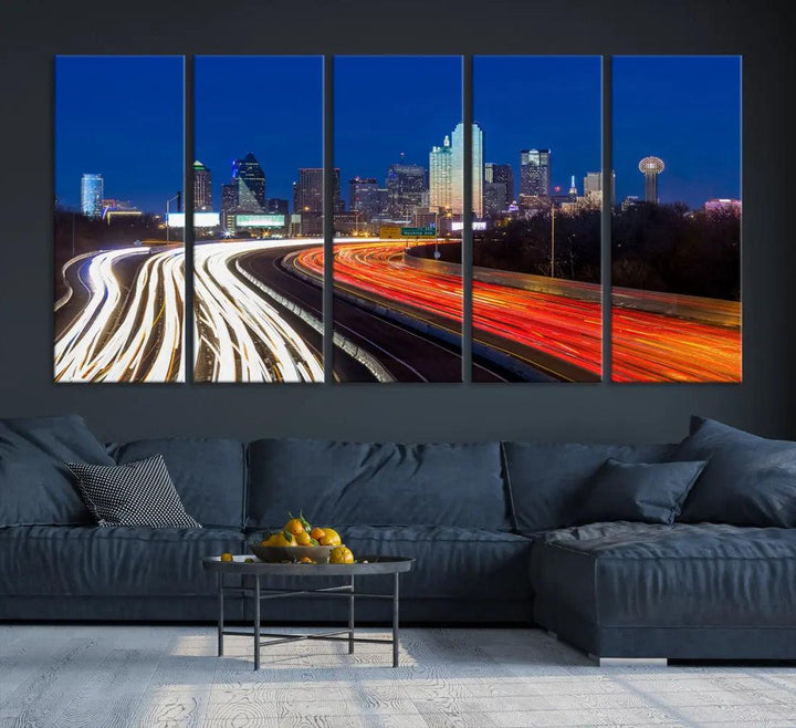 Dallas City Street Lights Cityscape Canvas Wall Art Framed Print