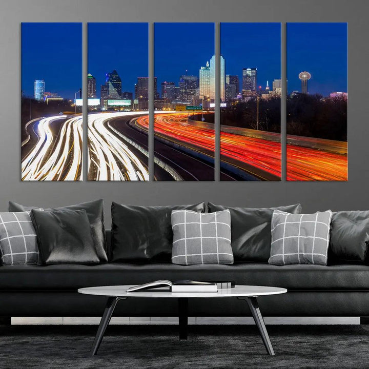 Dallas City Street Lights Cityscape Canvas Wall Art Framed Print