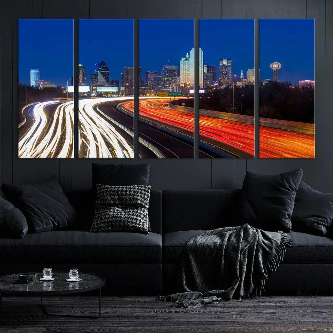 Dallas City Street Lights Cityscape Canvas Wall Art Framed Print