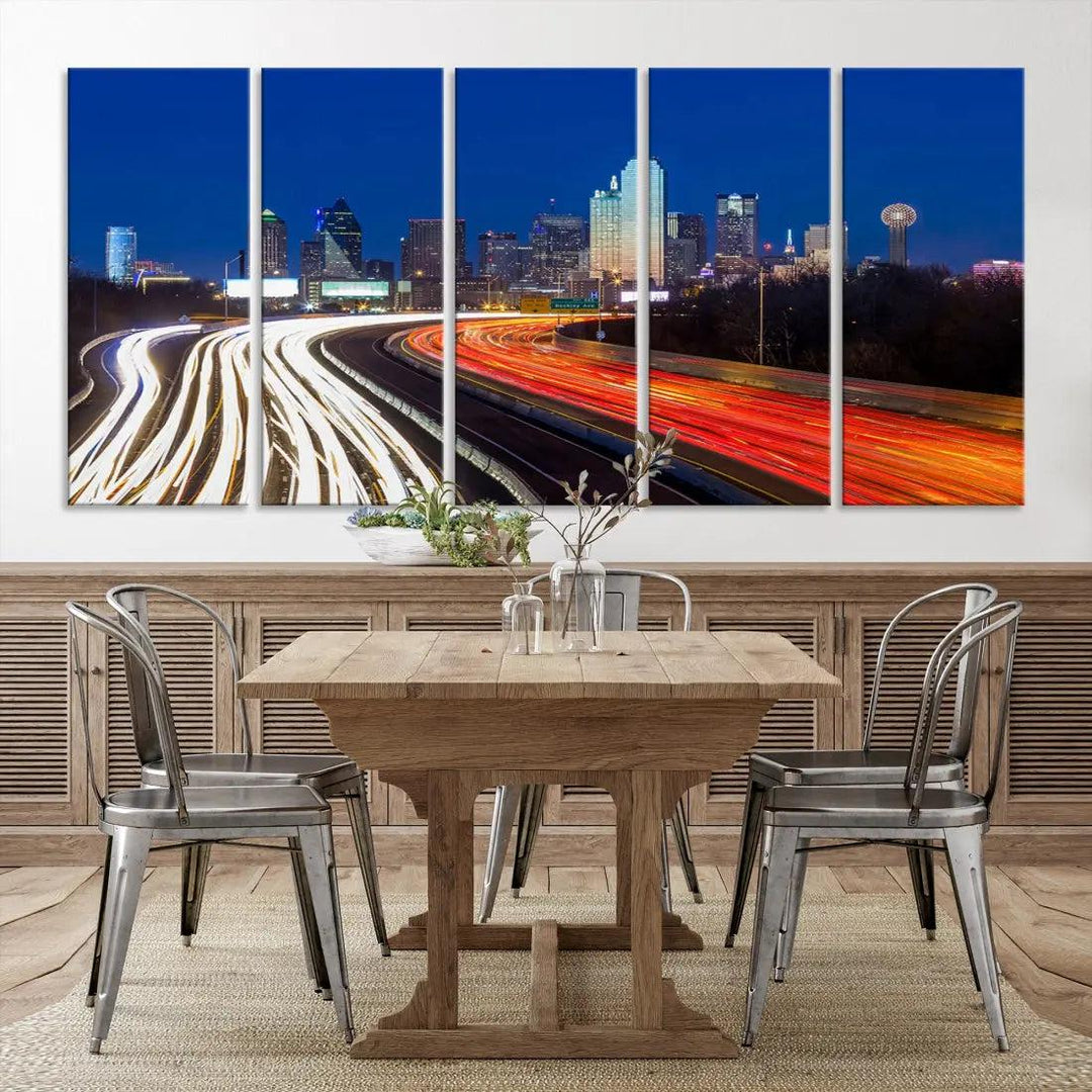 Dallas City Street Lights Cityscape Canvas Wall Art Framed Print