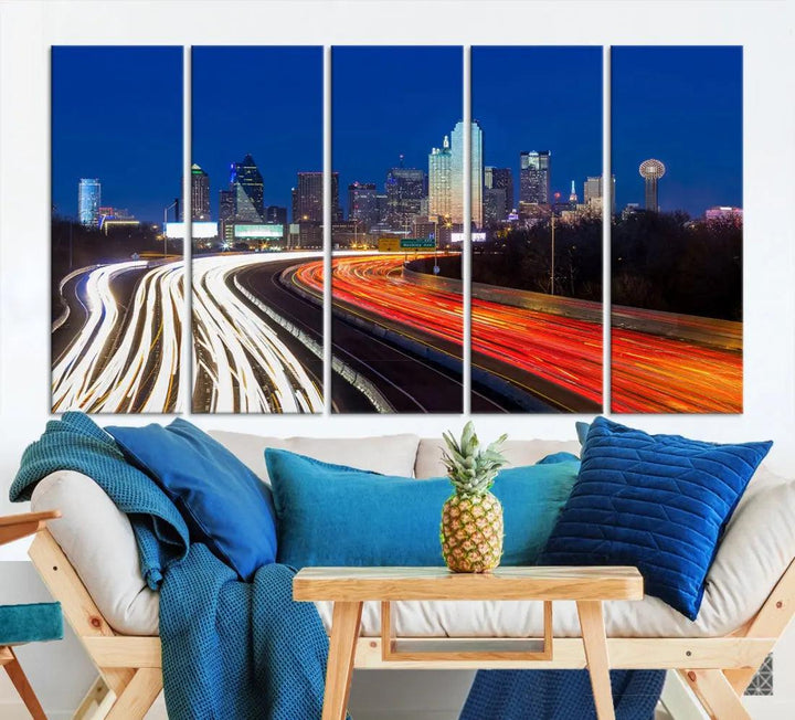 Dallas City Street Lights Cityscape Canvas Wall Art Framed Print