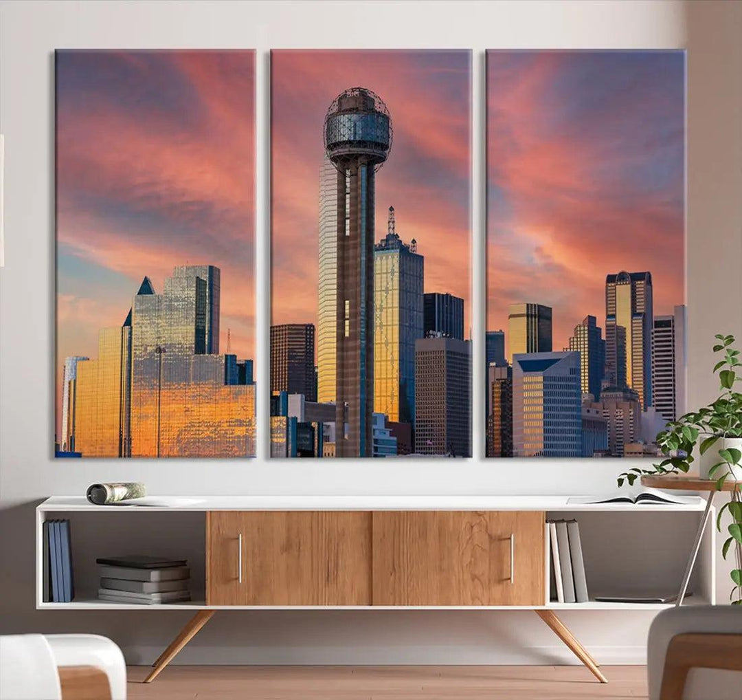 Dallas City Tower at Sunset Skyline Large Wall Art Canvas Print Wall Decor