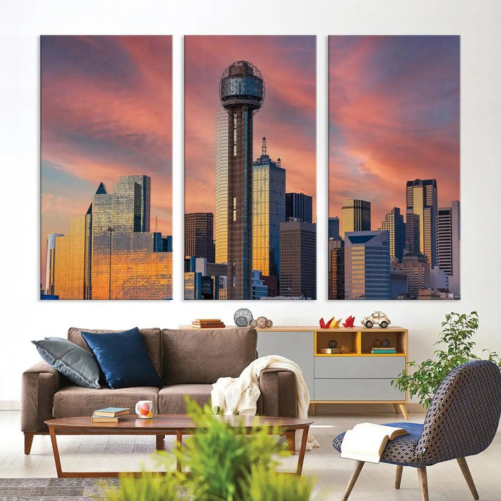 Dallas City Tower at Sunset Skyline Large Wall Art Canvas Print Wall Decor