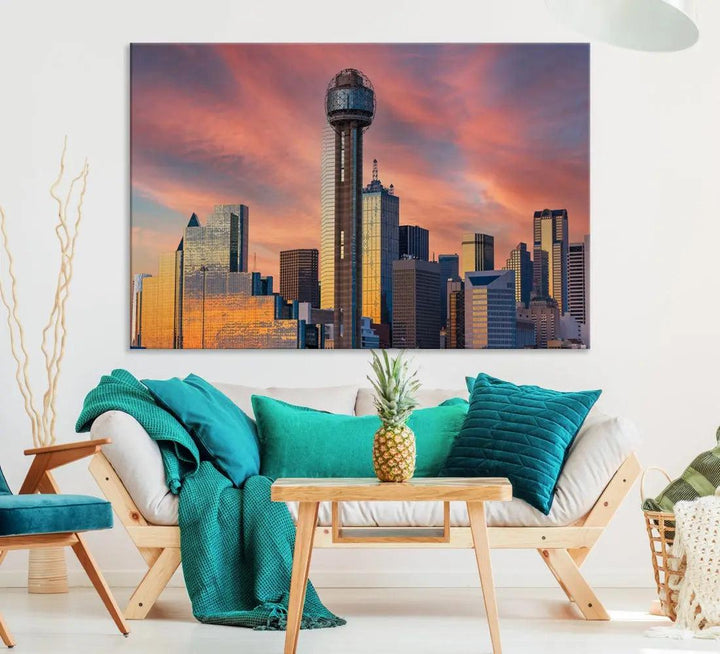 Dallas City Tower at Sunset Skyline Large Wall Art Canvas Print Wall Decor