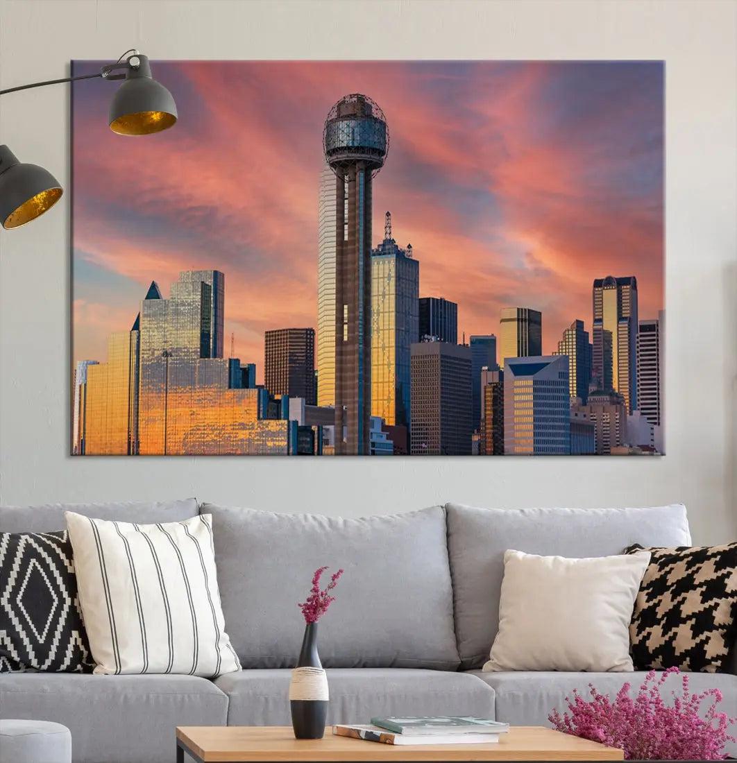 Dallas City Tower at Sunset Skyline Large Wall Art Canvas Print Wall Decor