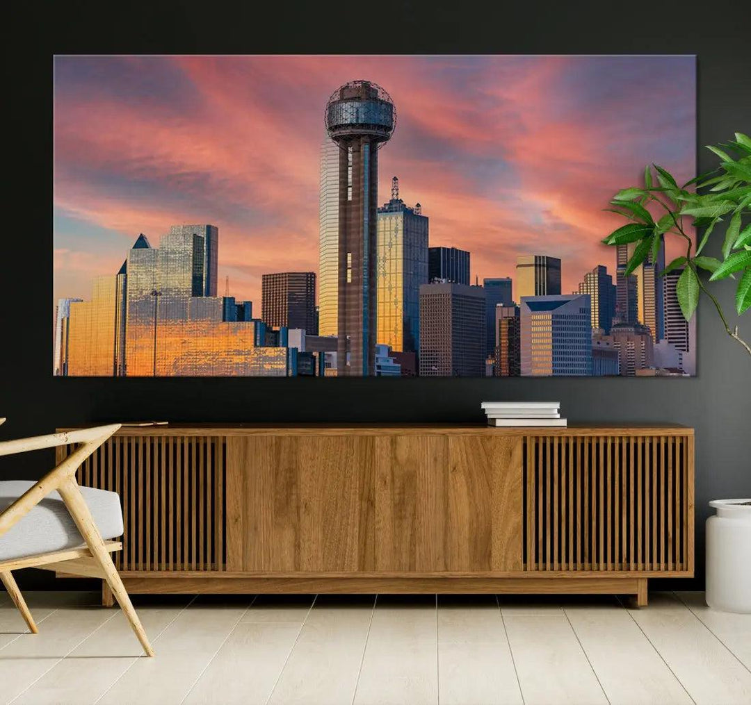 Dallas City Tower at Sunset Skyline Large Wall Art Canvas Print Wall Decor