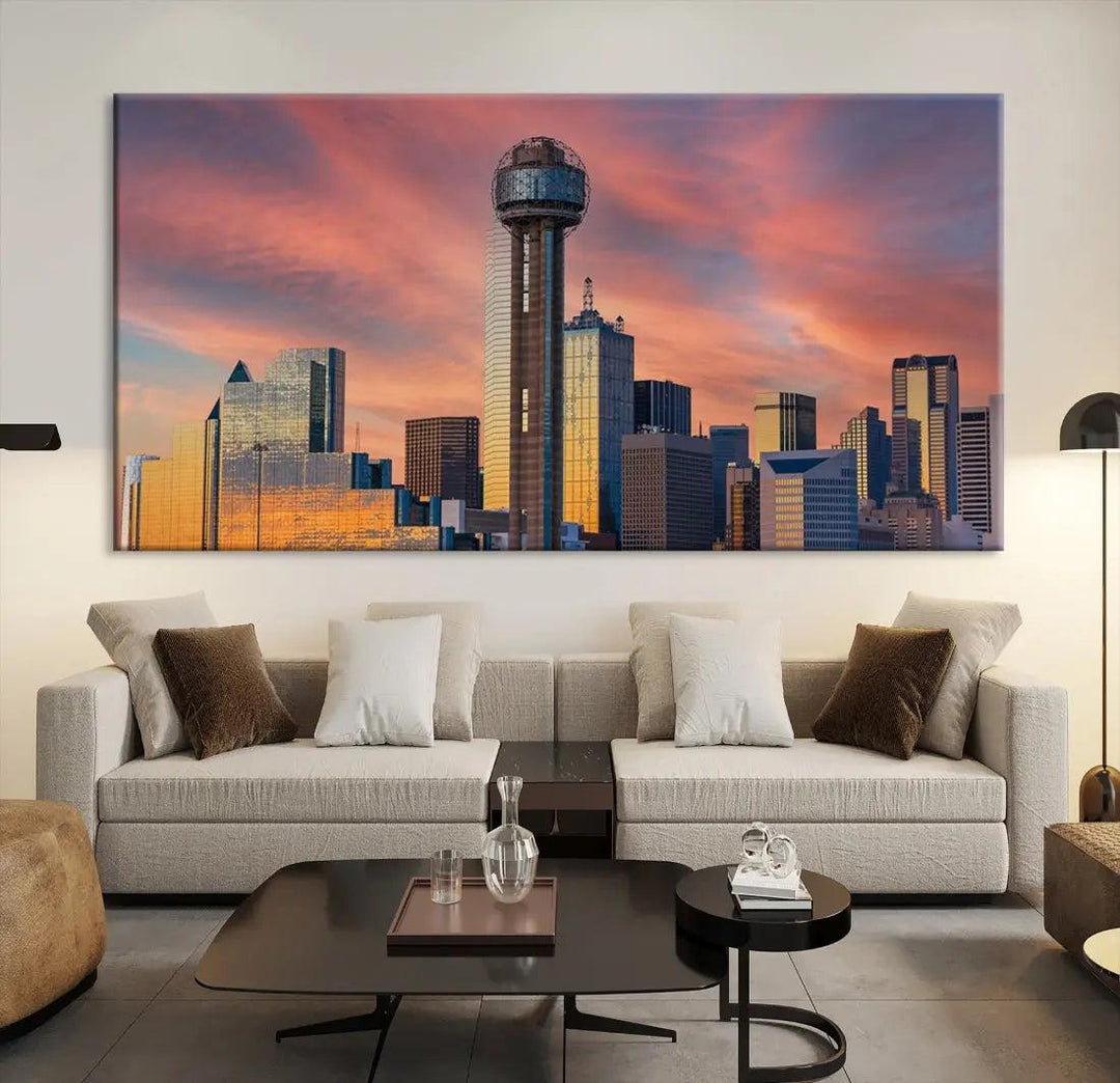 Dallas City Tower at Sunset Skyline Large Wall Art Canvas Print Wall Decor