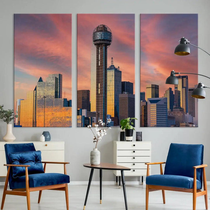 Dallas City Tower at Sunset Skyline Large Wall Art Canvas Print Wall Decor