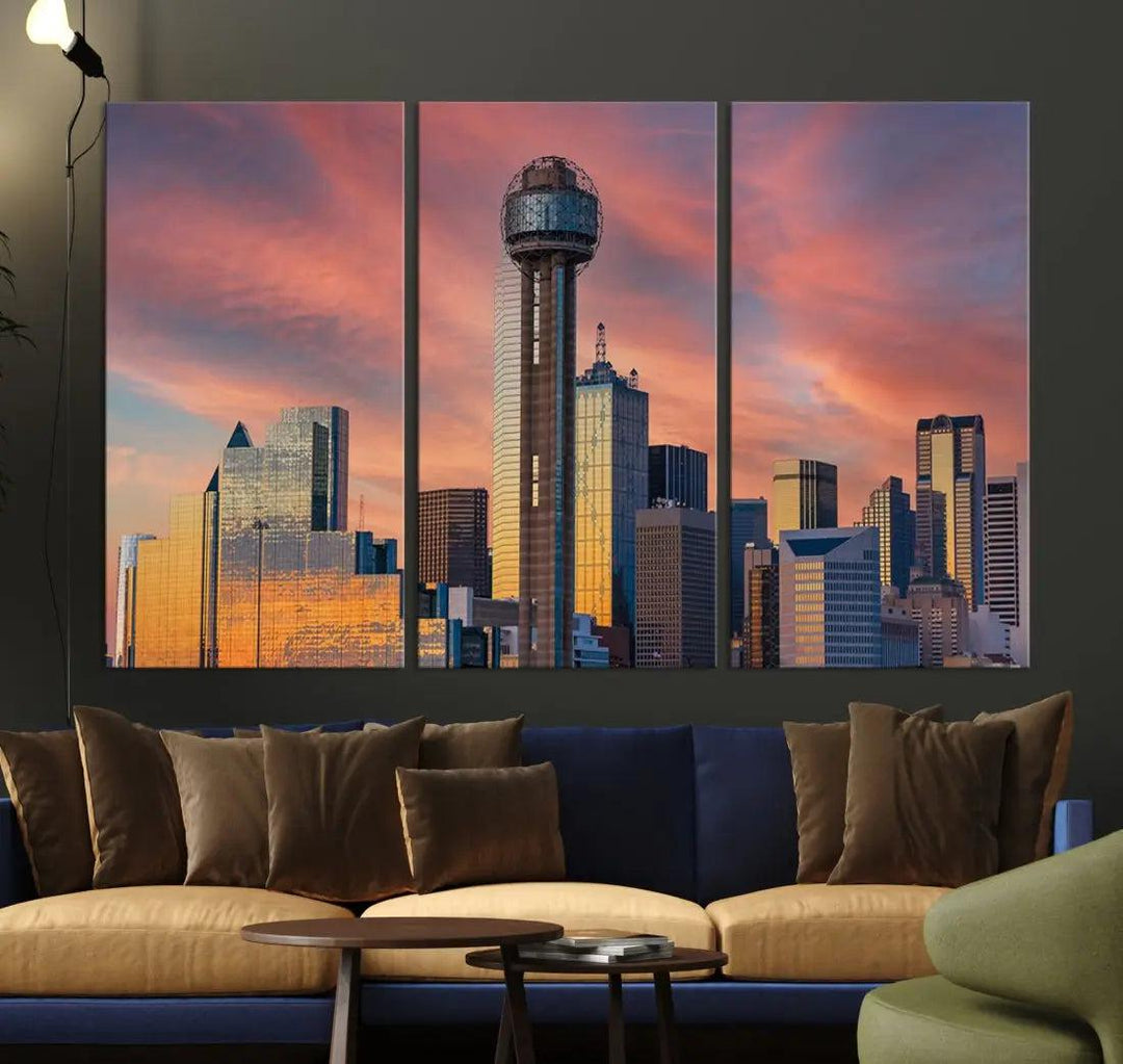 Dallas City Tower at Sunset Skyline Large Wall Art Canvas Print Wall Decor