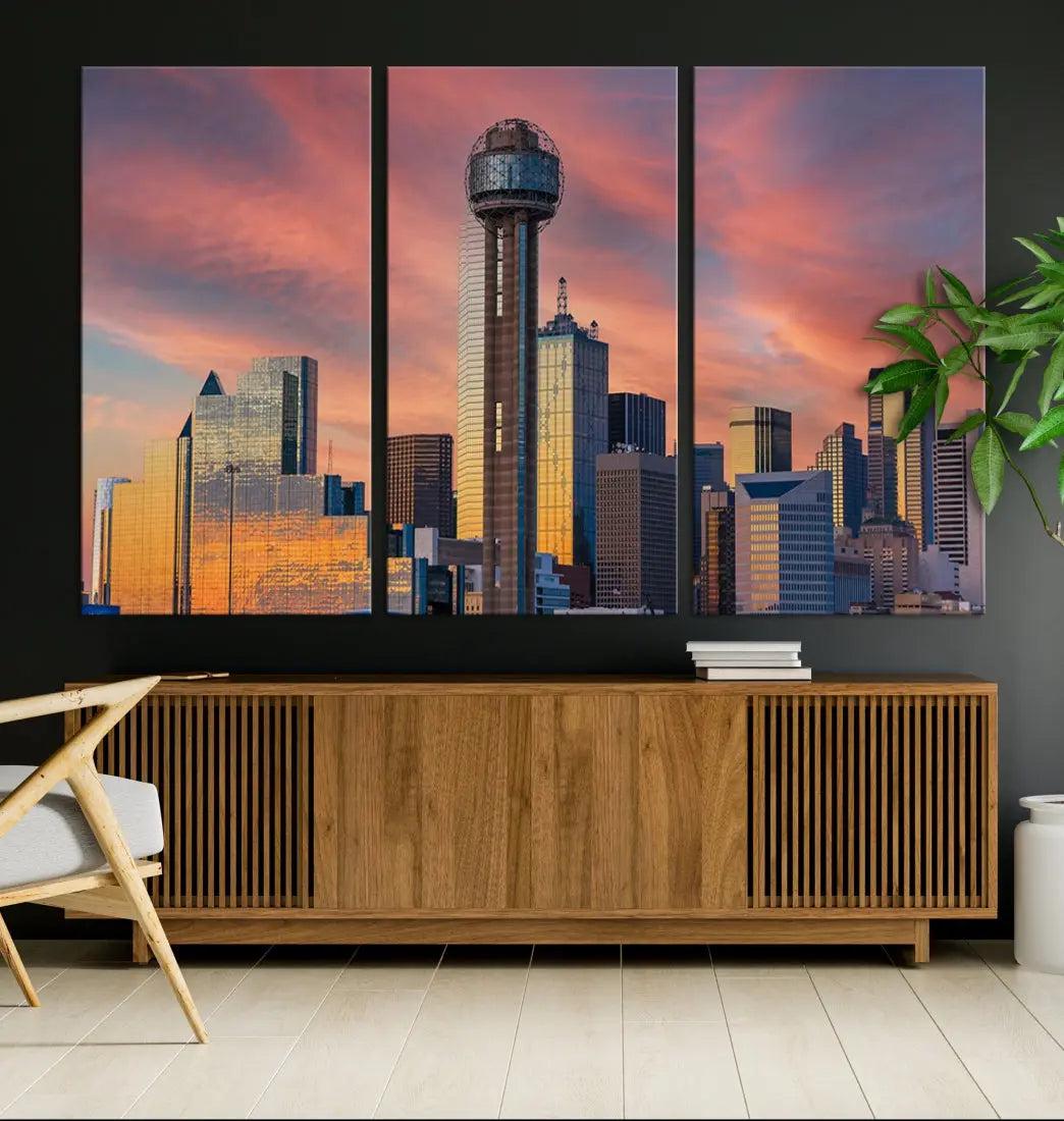 Dallas City Tower at Sunset Skyline Large Wall Art Canvas Print Wall Decor