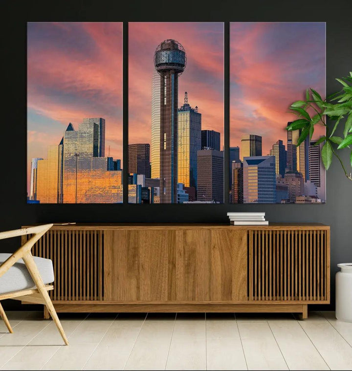 Dallas City Tower at Sunset Skyline Large Wall Art Canvas Print Wall Decor