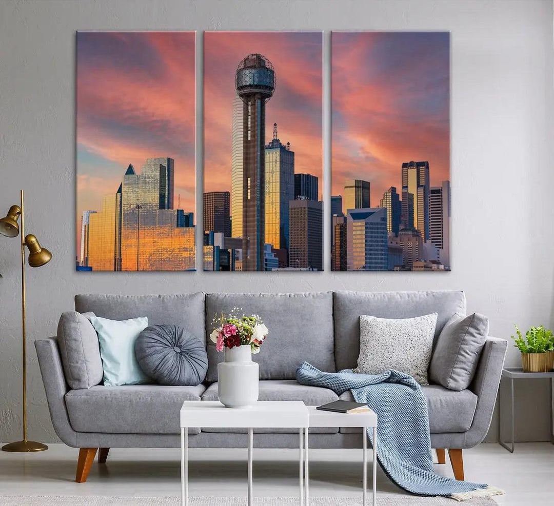 Dallas City Tower at Sunset Skyline Large Wall Art Canvas Print Wall Decor