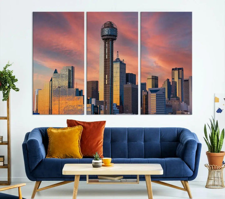 Dallas City Tower at Sunset Skyline Large Wall Art Canvas Print Wall Decor