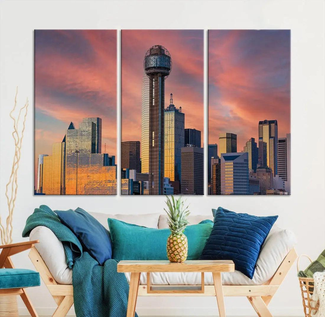 Dallas City Tower at Sunset Skyline Large Wall Art Canvas Print Wall Decor