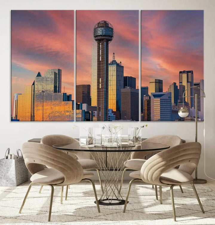 Dallas City Tower at Sunset Skyline Large Wall Art Canvas Print Wall Decor