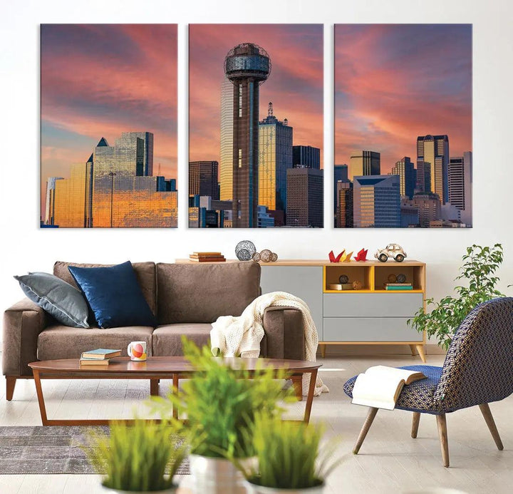 Dallas City Tower at Sunset Skyline Large Wall Art Canvas Print Wall Decor